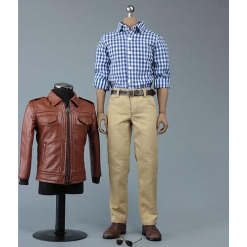 In Stock V1017 1/6 Male Retro Leather Jacket T-shirt Pants Shoes Clothes Suit Clothes Model Fit 12'' Man Action Figure body