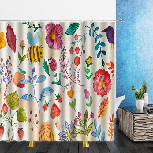 Cartoons Flowers Shower Curtains Painting Flower Plant 3D Print Waterproof Bathroom Decor Home Bathtub Polyester Curtain Set