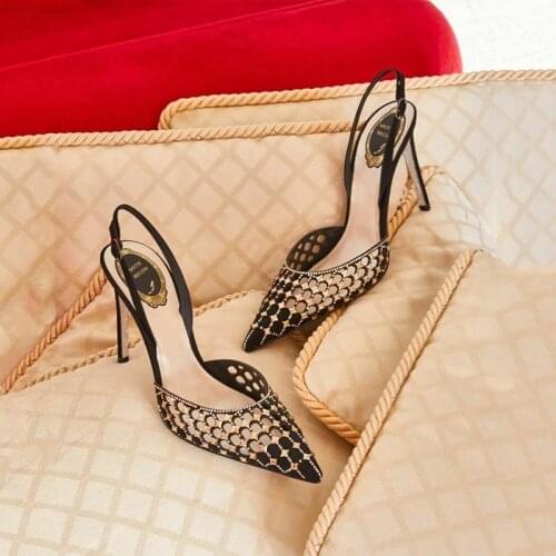 Women Pumps Pointy Toe Rhinestone Crystal High Heels Shoes Slip on Women Wedding Pumps Sandal Ladies Sexy Party Wedding Shoes