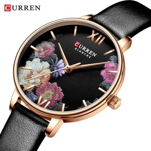 Curren Designer Women Watches Classic 3D Flower Dial Fashion Analog Quartz Watch Female Genuine Leather Strap Ladies Wristwatch