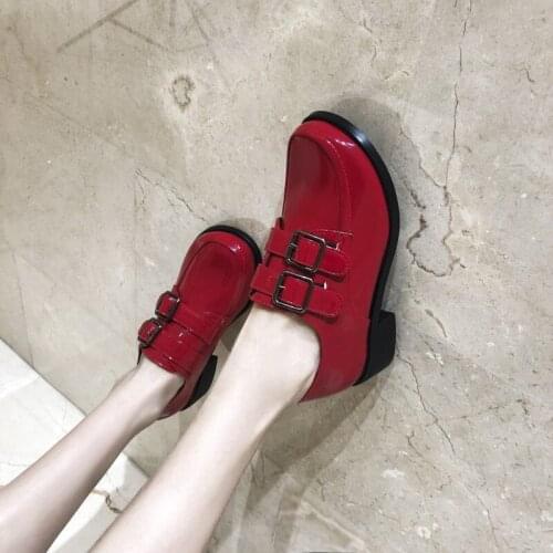 US4-11 Womens Round Toe Patent Leather Block High Heel Pumps Slip On Shoes OL Shoes Low Top 3Colors Plus Size