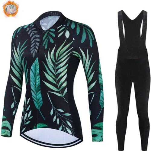 Winter New Cycling Jersey Sets Thermal Fleece Women Long Road Bike Cycling Clothing MTB Cycling Bib Pants Women Cycling sets