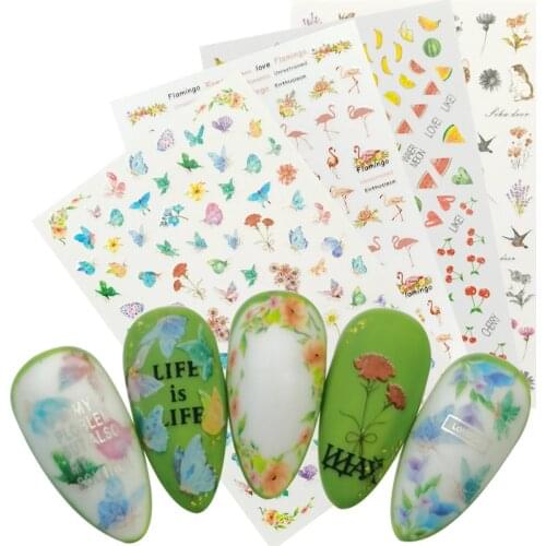 Butterfly Flower Animal Fruit Decals Stickers for Nail Adhesive Wraps Silver Letter Nail Art Slider 3D Accessories Decoration