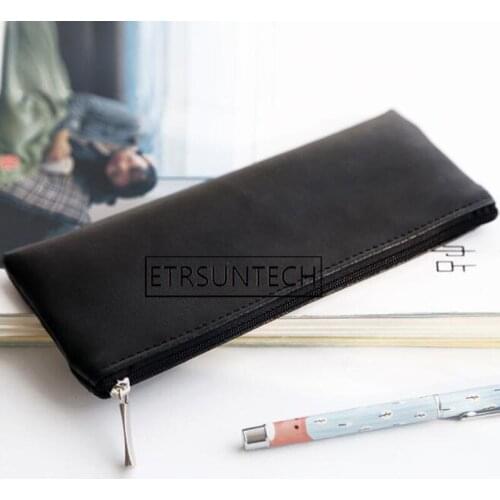 100pcs PU Leather Pen Bag Black Pencil Case Cosmetics Pouch Makeup Bag Purse Mobile Phone Bag for Men Women