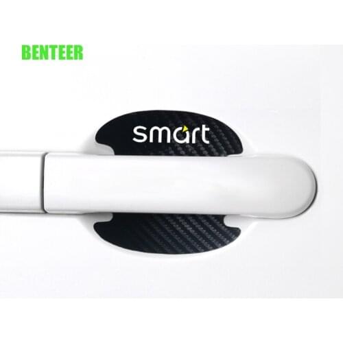 2pcs Carbon Fiber Car Door Handle Protection Sticker For Mercedes Benz Smart Fortwo Forfour Forjeremy