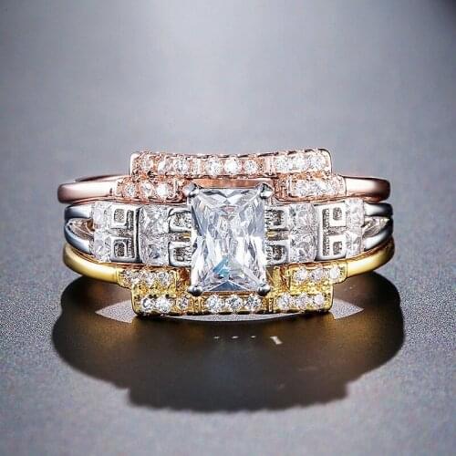 3pcs/set Square Zircon Inlaid Crystal Ring for Women Banquet Fashion Ring Jewelry Hand Accessories Free Shipping Size 5-12