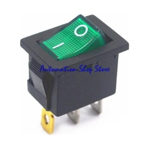 5pcs KCD1 Green LED Lighted Button On-Off 3Pin SPST Car Latching Rocker Switch 6A/10A 250V/125VAC