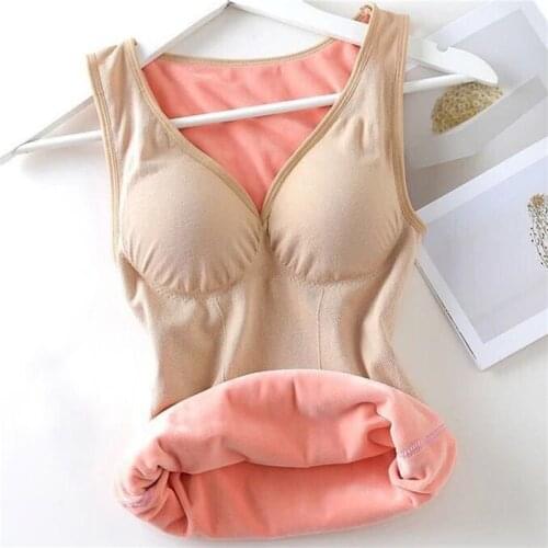Plus Velvet Womens Underwear Vest Winter Thermal V-Neck Elastic Bra Autumn Warm Female Camisole Lingerie