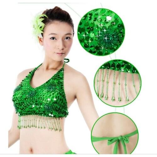 Belly Dance Bras Handmade Sequins Tassel Beads Club Padded tank top