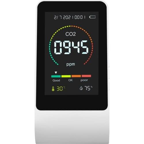 5in1 CO2 Meter Digital Temperature Humidity Tester Air Quality Monitor Carbon Dioxide TVOC HCHO Detector with Time Date Display