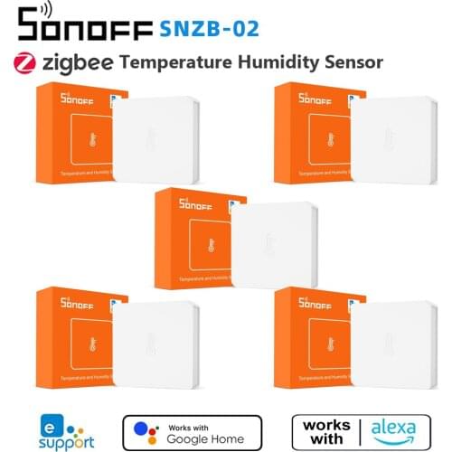 5Pcs SONOFF SNZB-02 ZigBee Temperature And Humidity Sensor LowBattery Notification Works SONOFF ZigBee eWeLink APP Control