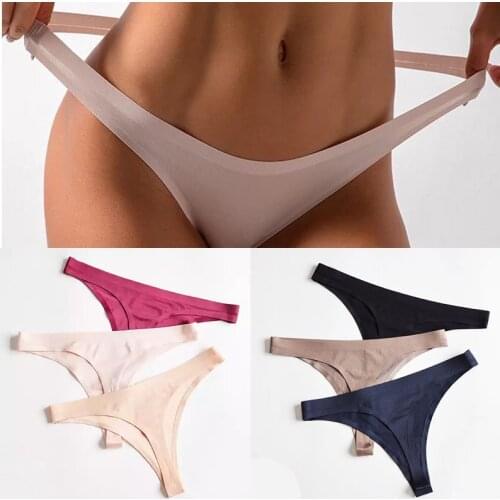 Womens seamless ice silk panties G-string cozy low-rise breathable underpants plus size thong Ultra-Thin ladies sexy T-back
