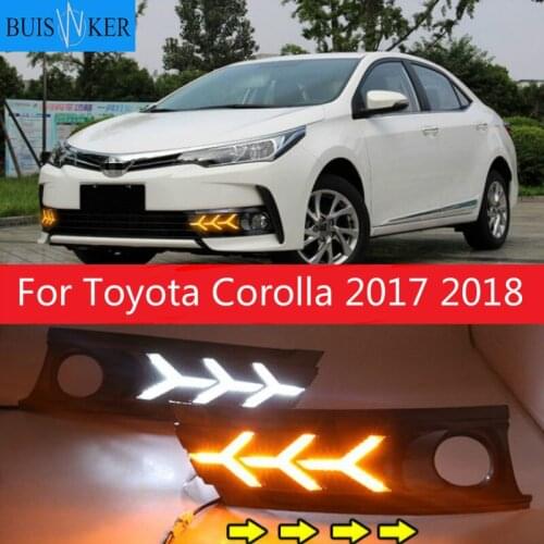 2 pcs For Toyota Corolla 2017 2018 LED DRL Daytime Running Light Daylight Waterproof With Yellow Turn Signal lamp