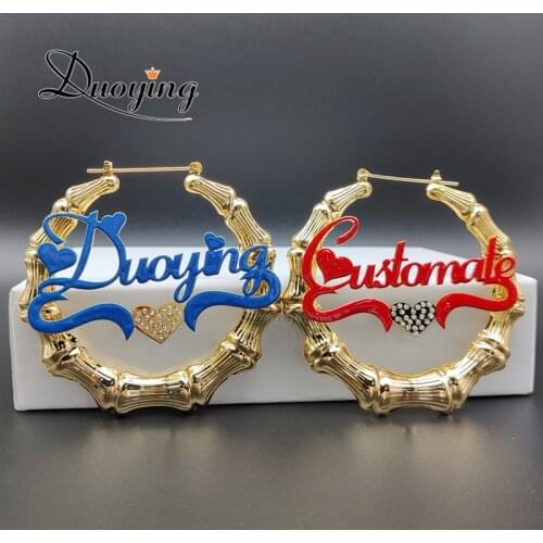 Duoying Enamel Custom Bamboo Hoop Earrings Customize Name Earrings Bamboo Style Personality Earrings Hiphop Style Earring