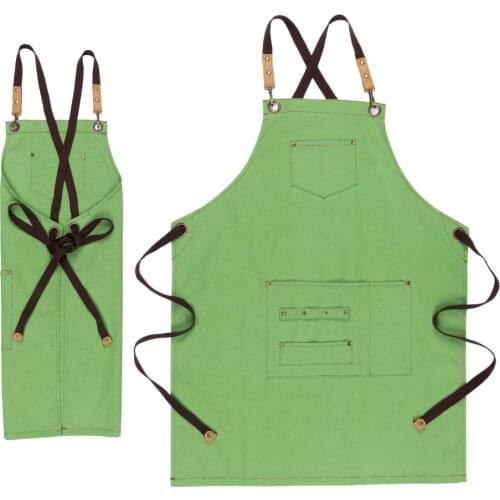 Personalized design green canvas apron unisex can put kitchenware tableware bakery household kitchen cleaning restaurant waiter