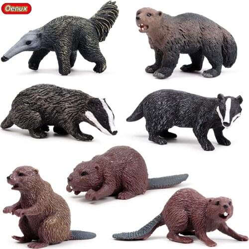 Oenux Forest Wild Animals Badger Brock Action Figures Beaver Anteater PVC Miniature Model Figurines Cute Collection Toys Gift