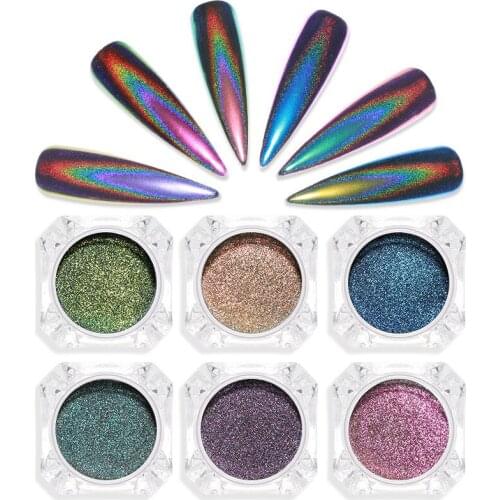 Holographic Laser Rainbow Nail Art Powder Chameleon Glitter Peacock Chrome Powder Pigment Nail Gel Polish Dust Nail 2021 Design
