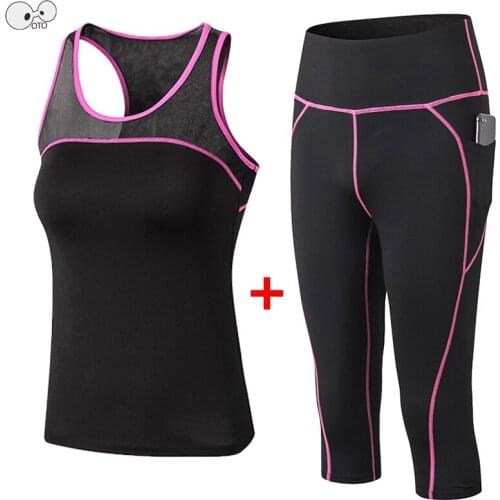 Women 2 Pcs Vest+Capri Tights Yoga Set Quick Dry Fitness Gym Clothes Breathable Mesh Running Sport Suit High Waist Sportswear