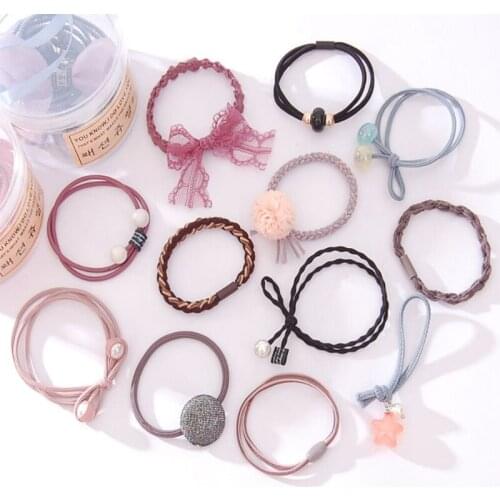 12 pieces Womens beautiful hair accessories girls do not hurt the hair head rope tie hair cute pattern rubber band hair ring