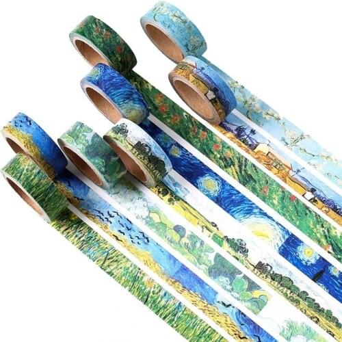 1 PCS Size 15mm*7m Creative Washi Tapes DIY Van Gogh Painting Paper Masking Tape Decorative Adhesive Tapes Scrapbooking Stickers