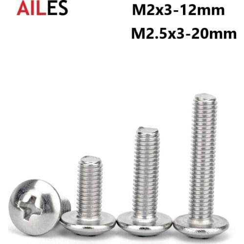 M2 M2.5 Cross Recessed Truss Head Machine Screws 2mm 2.5mm Mushroom Big Flat Head Screw 304 Stainless Steel Philips Screw