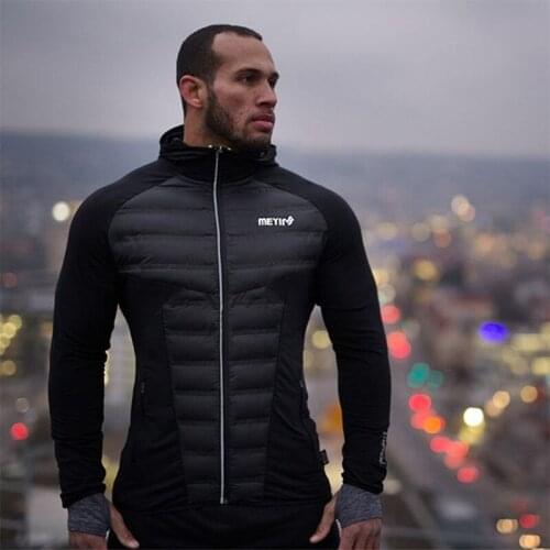 Muscular mens sports jacket autumn and winter models Slim fashion hooded thick warm sweater running fitness training clothes