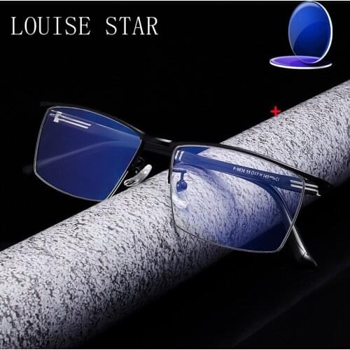 Prescription Mirror Fashion Business Half Frame Titanium Alloy Sunglasses Mens Photochromic Anti-Blue Light Myopia Large Frame