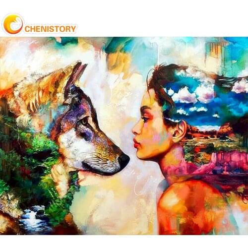 CHENISTORY Wolf And Beauty Landscape Painting By Numbers Oil Paints Kits Diy Framed HandPainted Home Wall Decor Artcraft Picture
