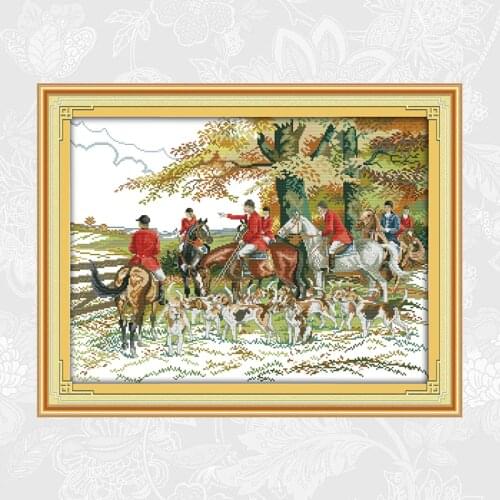 Collective hunting aida cross-stitch kits, diy handwork cross stitch set, print on canvas embroidery needlework accessory tools