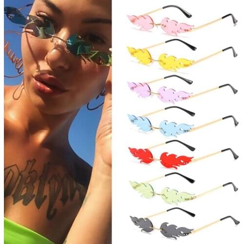 2020 New Unisex Fire Sunglasses Rimless Wave Sun Glasses UV 400 Eyewear Luxury Trending Narrow Sunglasses Car Motor Accessories