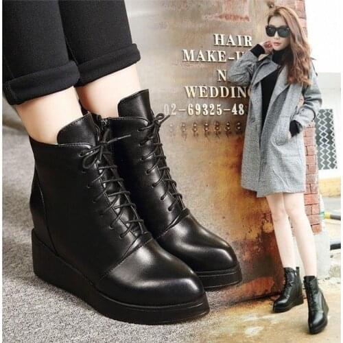 Autumn and Winter Women Wedges Boots Newest Tie Martin Boots Wedges with Increased High Heel Boots
