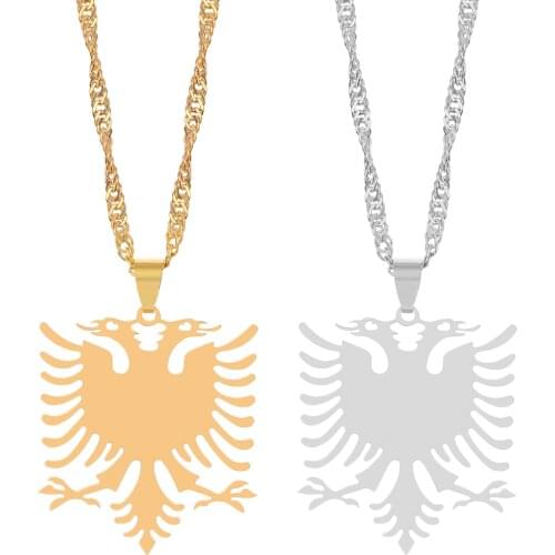 Ethnic Albania Flag Double Headed Eagle Pendant Necklace Choker Women Stainless Steel Gold Color Eagle Pendant Hip hop Jewelry
