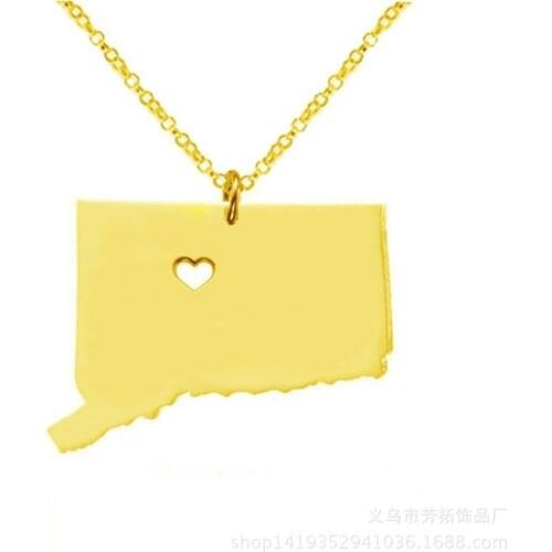 Popular In Europe And The United States, Stainless Steel Map Of The State Of Connecticut Pendant Necklace