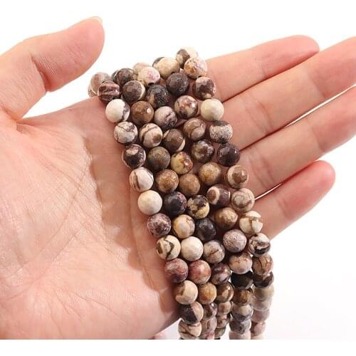 Natural Australia Stripe Zebra Stone Round Loose Spacer Beads Faceted Network Gemstone Speckle Jaspers Bracelet Jewelry Making
