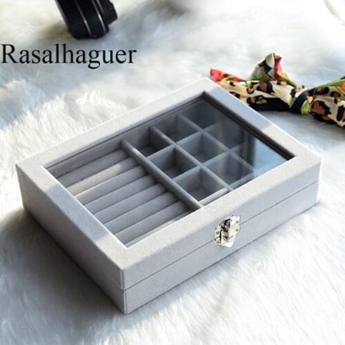 Luxury Gray Velvet Jewelry Display Box Case for Rings Earrings Bracelets Necklaces or other Ornaments Storage Organizer