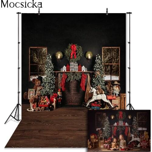 Christmas Fireplace Photography Backdrop Newborn Kids Portrait Background for Photo Studio Winter Windows Toys Gifts Photocall
