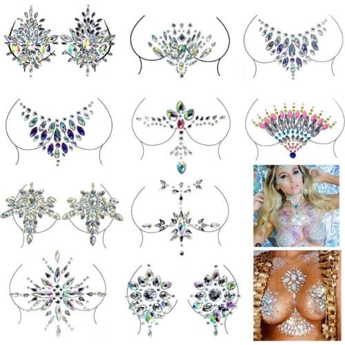 13 Styles Sexy Rhinestone Acrylic Self-Adhesive Chest Face Jewels Body Art Gems Masquerade Eyes Jewelry Beauty Makeup Stickers