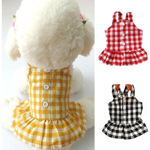 Spring Summer Cute Plaid Pet Skirts Dogs Clothes Comfortable Thin Suspender Dog Skirt Cotton Dog Dress Pets Clothing Supplies