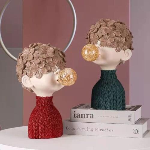 Nordic Modern Crystal Bubble Gum Boy Statue Resin Sculpture Home Decorative Bust Tabletop ornaments TV Cabinet Decor Living Room