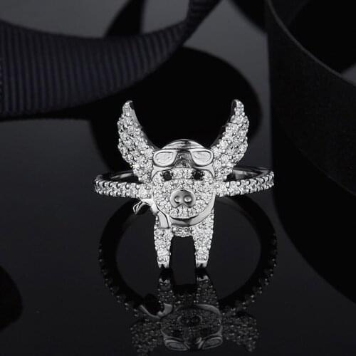 SOELLE High Quality 925 Sterling Silver Flying Piggy Ring Pave Full Cubic Zirconia Stone Pig for Women Luxury Brand Jewelry