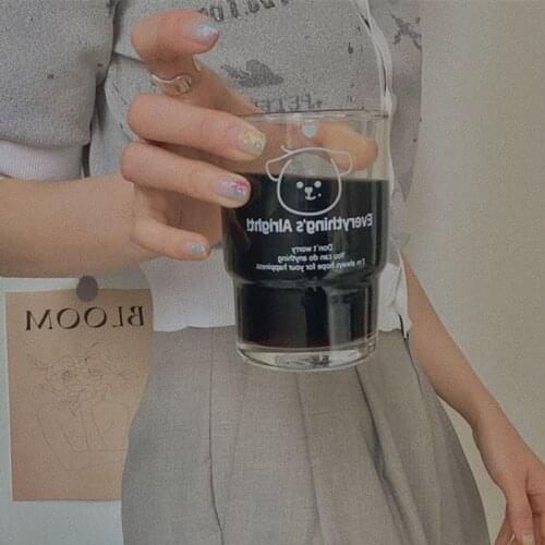 Cartoon Glass Everythings Alright Cup Lucky Dog Water Cup Office Coffee Milk Glass Juice Cup Kitchen Tea Breakfast Drinking Cup