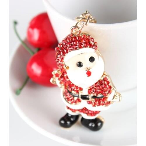 Santa Claus Old Man Crystal Rhinestone Charm Pendant Purse Bag Car Key Ring Chain Creative Wedding Party Christmas Gift