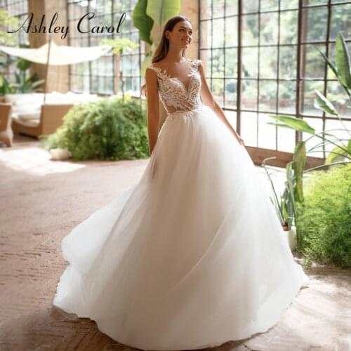 Ashley Carol A-Line Wedding Dress 2021 Vestido De Noiva Sweetheart Sleeveless Beach Bride Tulle Button Chapel Train Bridal Gowns