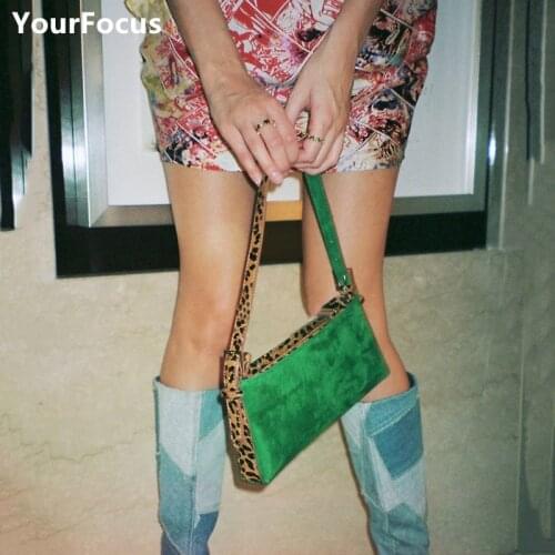 Vintage Punk Rok Sexy Baguette Bag Leopard Shoulder Strap Axillary Pouch Handbag Green Matte Surface Mini Underarm Bag