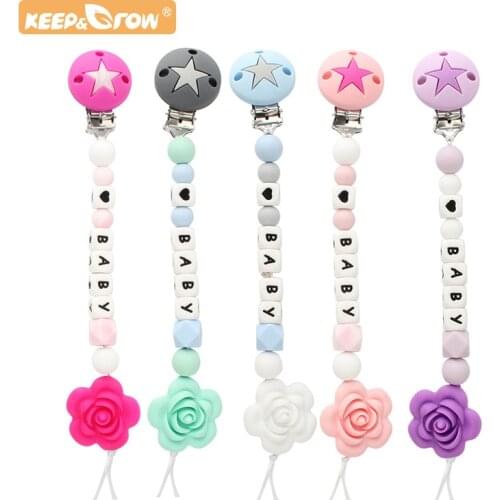 Keep&Grow Personalized Name Baby Pacifier Clips, Silicone Pacifier Chain, Baby Shower Gifts, Dummy Clips BPA FREE