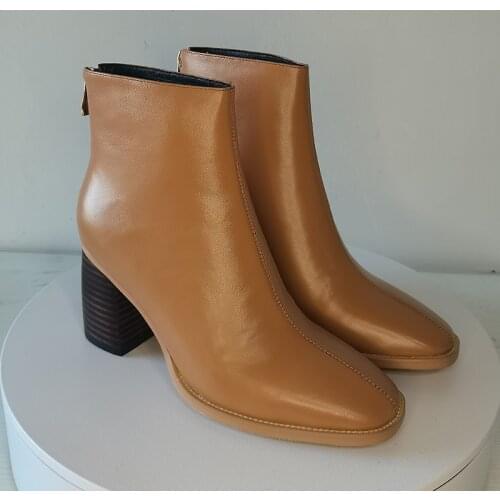 Women Boots Natural leather shoes 2021 new spring Woman Genuine Leather cow leather plus size short boots Classic solid color
