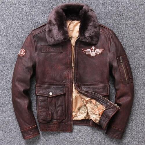2020 Retro Brown Men World War II Military Pilot Leather Jacket Plus Size 5XL Genuine Thick Cowhide Aviator Coat FREE SHIPPING