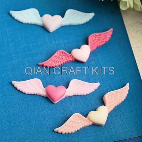 30pcs mixed Heart with Angel Wings Cabochon for Kawaii Decoden DIY Projects resin heart angel wing