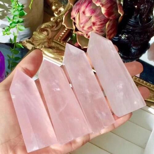 4-9cm Natural Pink Crystal Rose Quartz Wand Point Healing Mineral Organic Stone Wand Rock Home Decor Geode Amethyst Rose