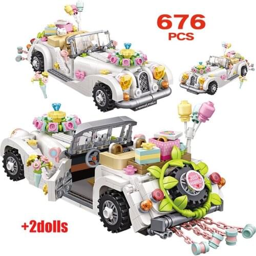 676pcs City Mini Luxury Wedding Car Building Blocks Friends DIY Balloon Party Figures Technical Vehicle Bricks Toys for Children